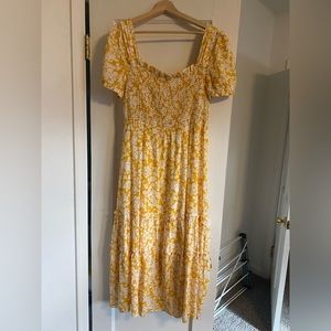 Pink Lily Yellow Floral MIDI Dress